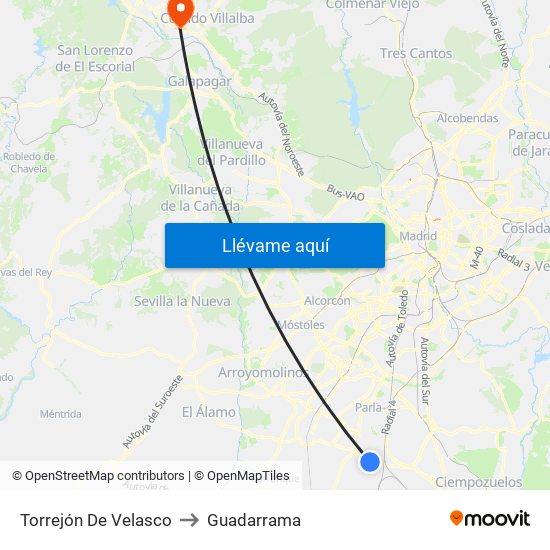 Torrejón De Velasco to Guadarrama map