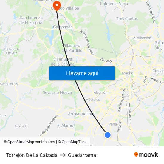Torrejón De La Calzada to Guadarrama map