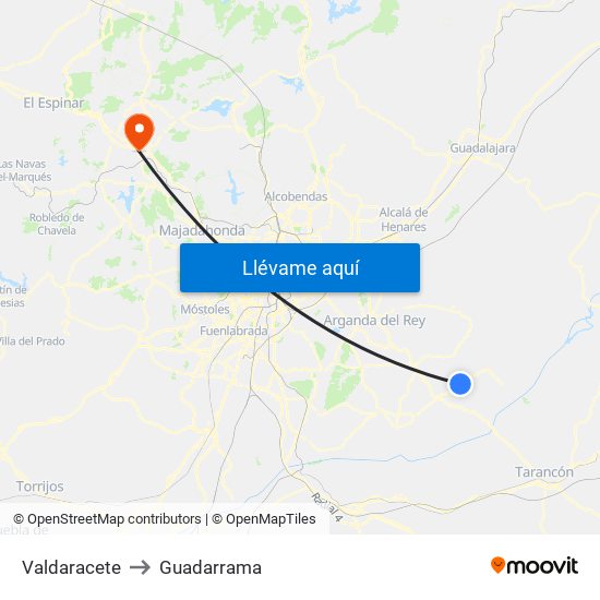 Valdaracete to Guadarrama map