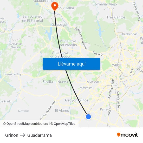Griñón to Guadarrama map