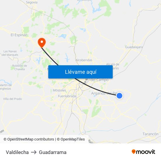 Valdilecha to Guadarrama map