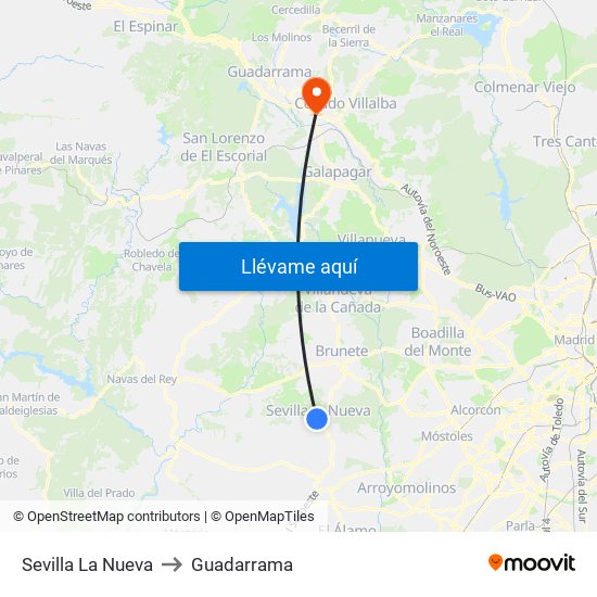 Sevilla La Nueva to Guadarrama map