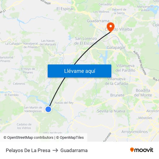 Pelayos De La Presa to Guadarrama map