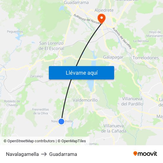 Navalagamella to Guadarrama map