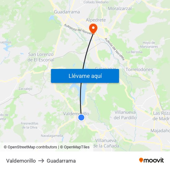 Valdemorillo to Guadarrama map