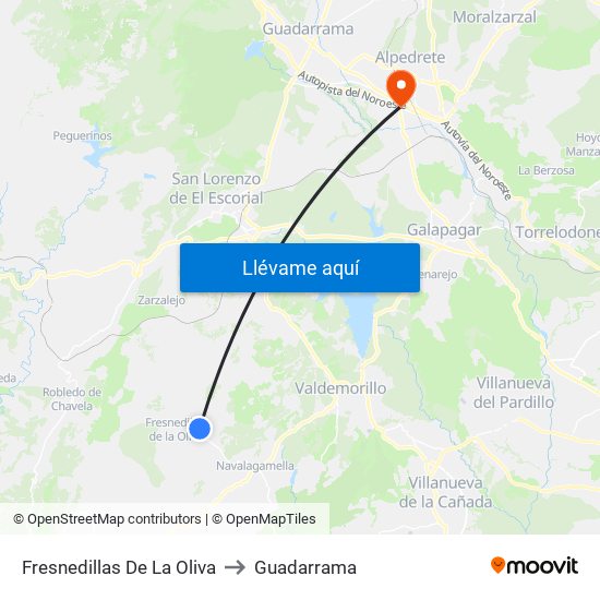 Fresnedillas De La Oliva to Guadarrama map