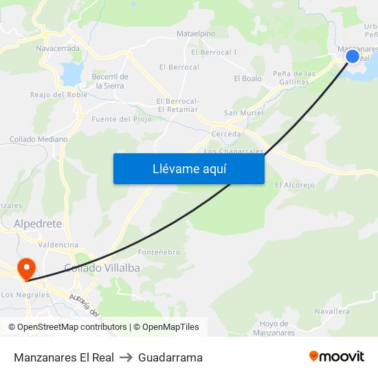 Manzanares El Real to Guadarrama map