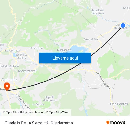 Guadalix De La Sierra to Guadarrama map