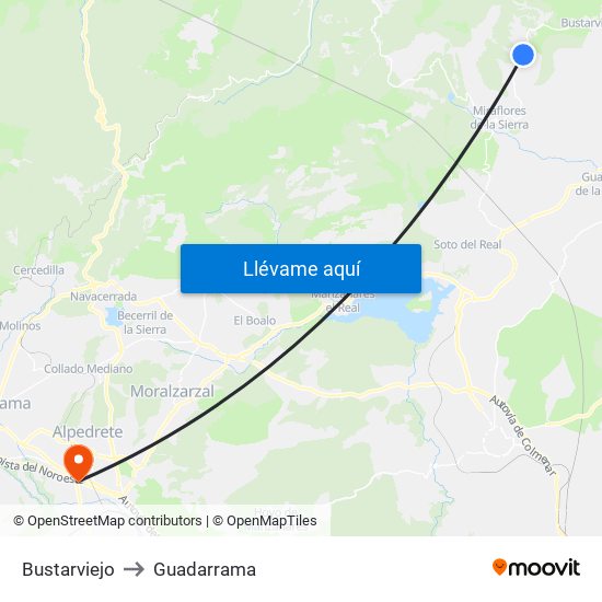 Bustarviejo to Guadarrama map