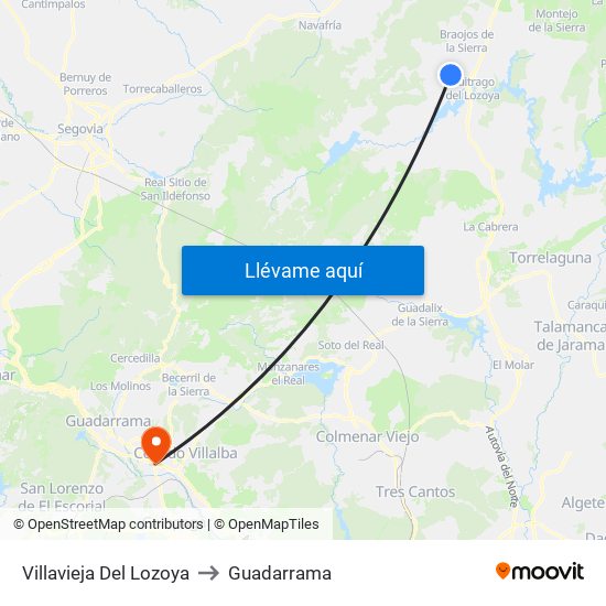 Villavieja Del Lozoya to Guadarrama map