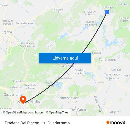 Prádena Del Rincón to Guadarrama map