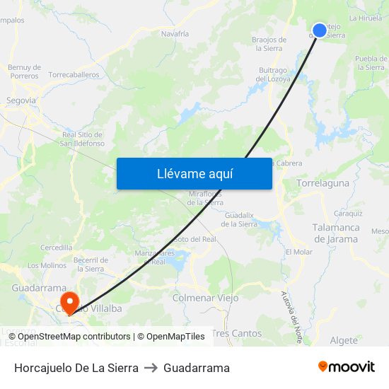 Horcajuelo De La Sierra to Guadarrama map