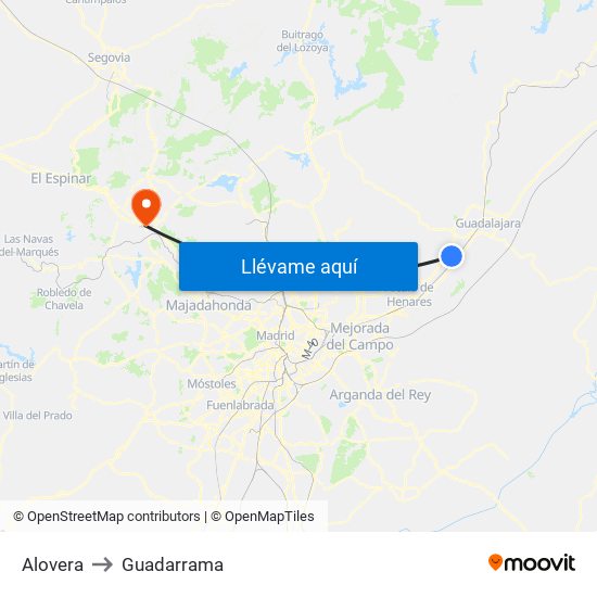 Alovera to Guadarrama map