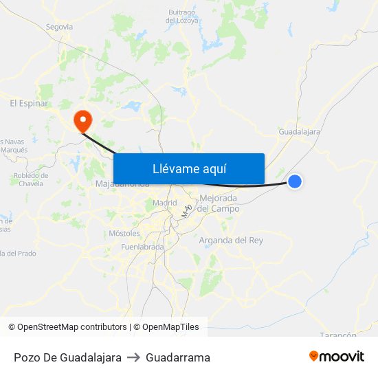 Pozo De Guadalajara to Guadarrama map