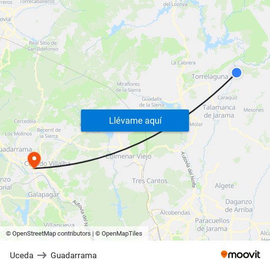 Uceda to Guadarrama map