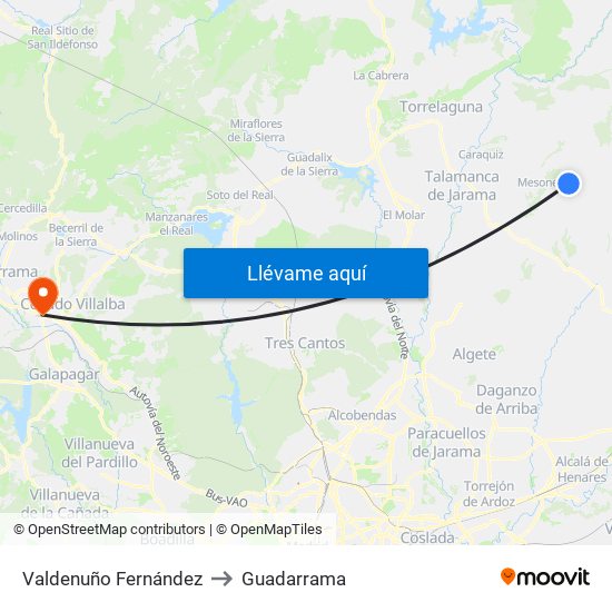 Valdenuño Fernández to Guadarrama map