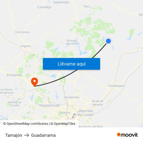 Tamajón to Guadarrama map