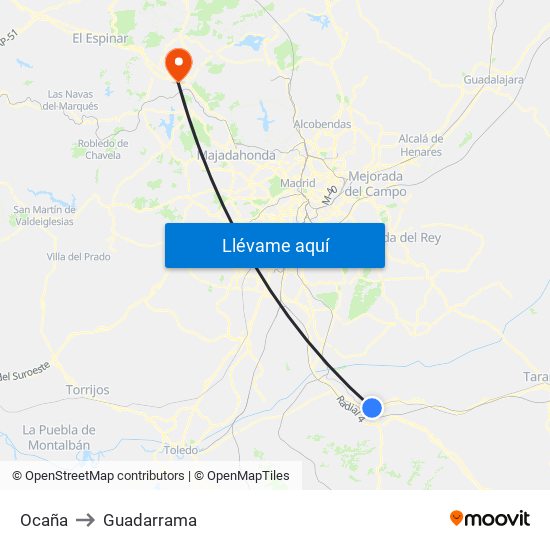 Ocaña to Guadarrama map