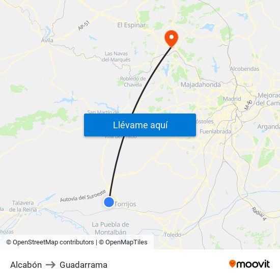 Alcabón to Guadarrama map