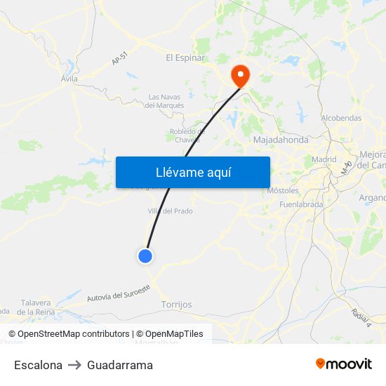 Escalona to Guadarrama map