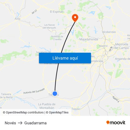 Novés to Guadarrama map