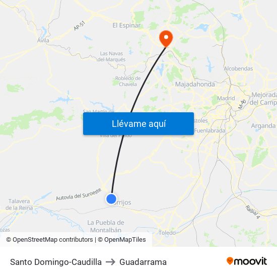Santo Domingo-Caudilla to Guadarrama map