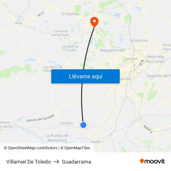 Villamiel De Toledo to Guadarrama map