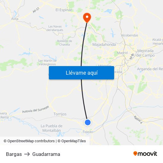 Bargas to Guadarrama map
