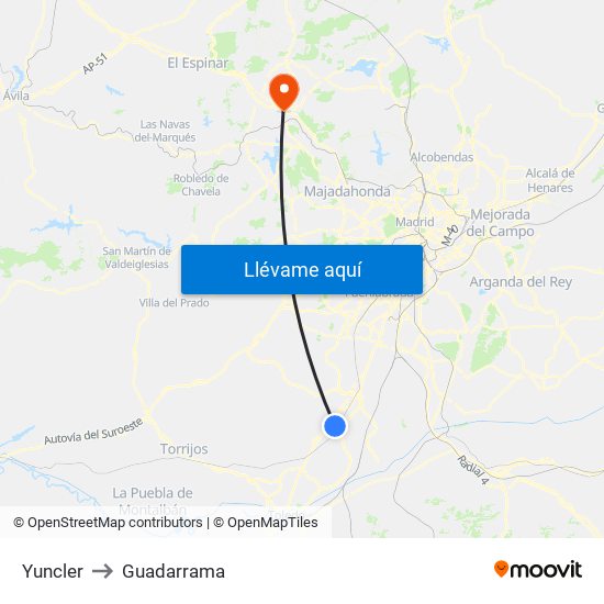 Yuncler to Guadarrama map
