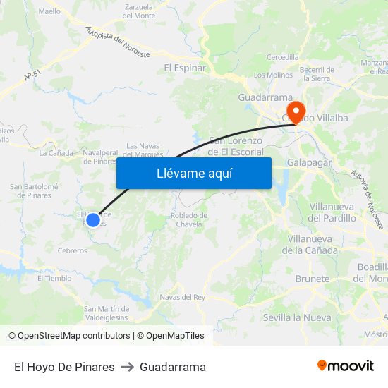 El Hoyo De Pinares to Guadarrama map