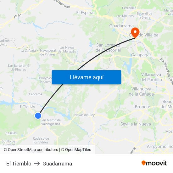 El Tiemblo to Guadarrama map