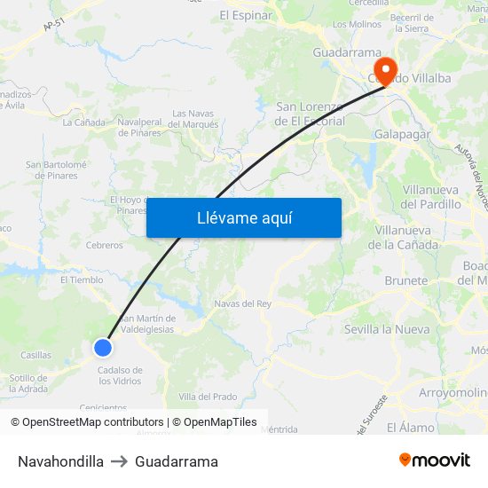Navahondilla to Guadarrama map