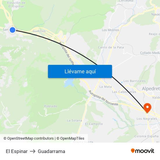 El Espinar to Guadarrama map