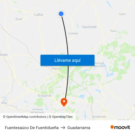 Fuentesaúco De Fuentidueña to Guadarrama map
