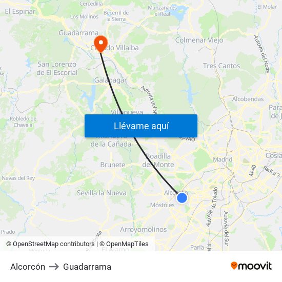 Alcorcón to Guadarrama map