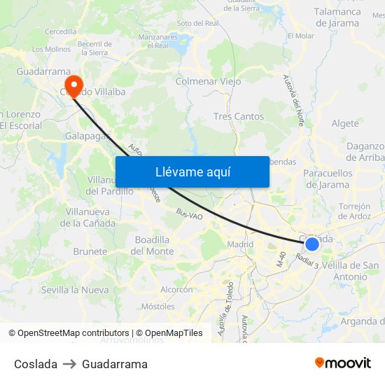 Coslada to Guadarrama map