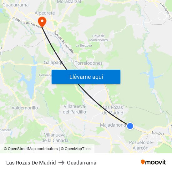 Las Rozas De Madrid to Guadarrama map