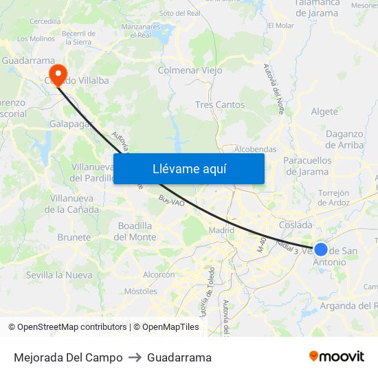 Mejorada Del Campo to Guadarrama map