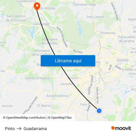 Pinto to Guadarrama map