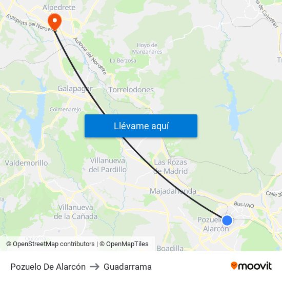 Pozuelo De Alarcón to Guadarrama map