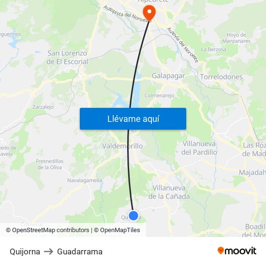 Quijorna to Guadarrama map