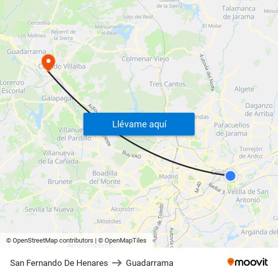 San Fernando De Henares to Guadarrama map