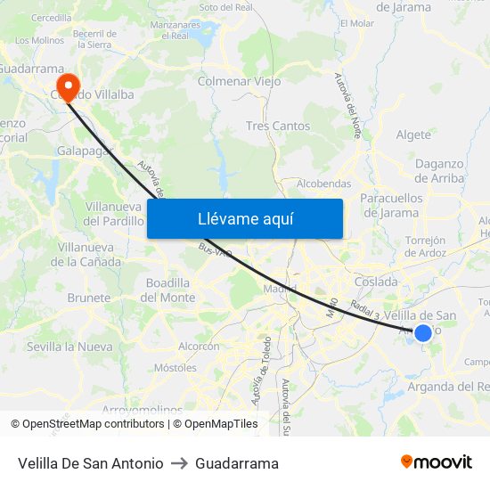 Velilla De San Antonio to Guadarrama map