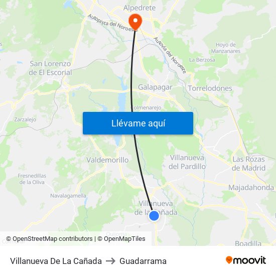 Villanueva De La Cañada to Guadarrama map