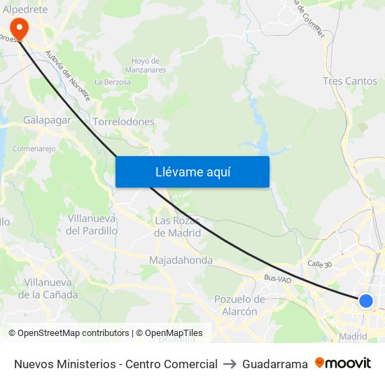 Nuevos Ministerios - Centro Comercial to Guadarrama map