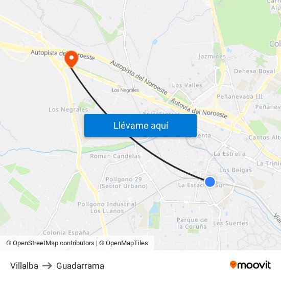 Villalba to Guadarrama map