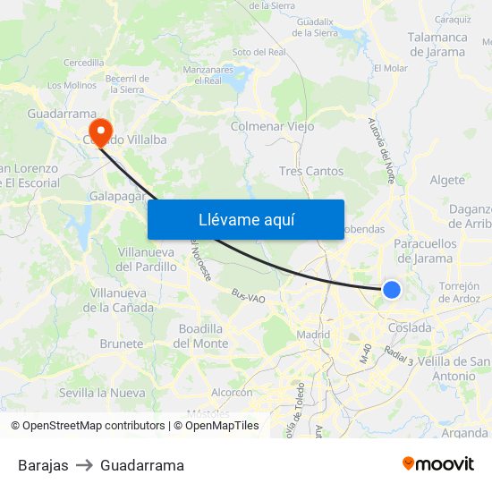 Barajas to Guadarrama map