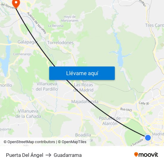 Puerta Del Ángel to Guadarrama map