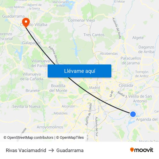 Rivas Vaciamadrid to Guadarrama map