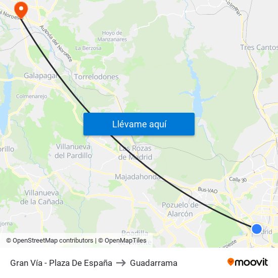 Gran Vía - Plaza De España to Guadarrama map